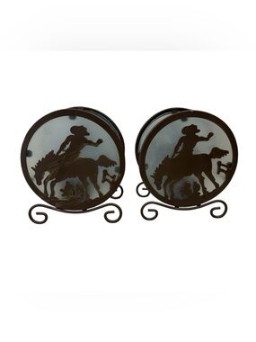 Rodeo Cowboy Country Western shadow tea light candle holder set